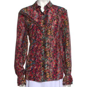 The Kooples Silk Floral Collared Button Down Blouse